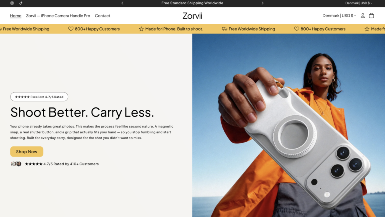 Shopify-webshop med eget brand inden for iPhone-kameratilbehør
